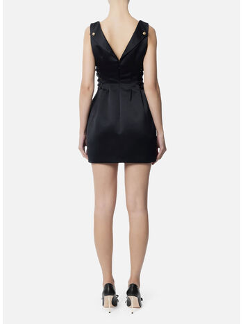 ABITO SMANICATO IN DUCHESSE CON SCOLLO A BARCA, 110 NERO, small