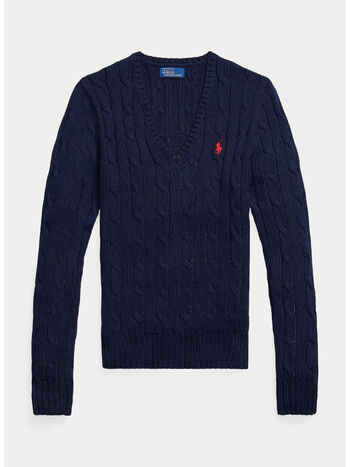 MAGLIONE IN COTONE A TRECCE CON SCOLLO A V, HUNTER NAVY, small