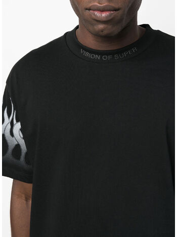 T-SHIRT WITH WHITE FLAMES, BLACK, small