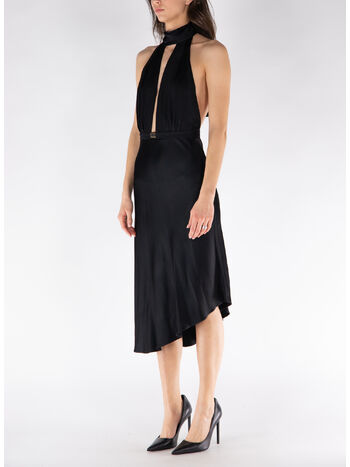 ABITO MIDI IN RASO CON GONNA ASIMMETRICA, 110 NERO, small