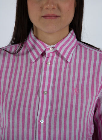 CAMICIA IN LINO, 015MAUIPINKWHITE, small