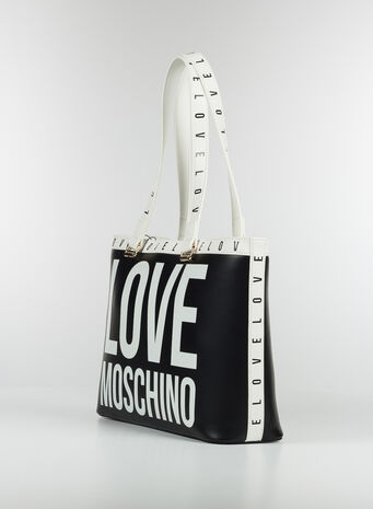 BORSA SHOPPER CON LOGO, 000NERO, small