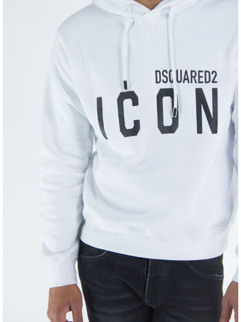 FELPA ICON CON CAPPUCCIO, 966 WHITE/BLACK, small