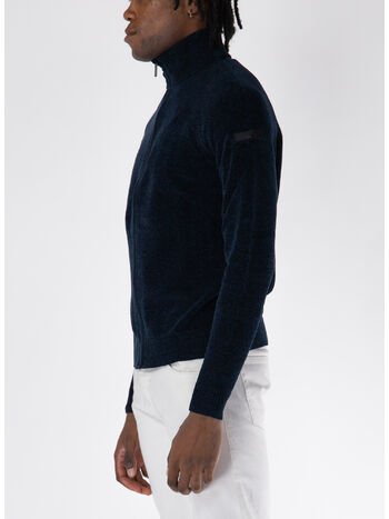 MAGLIONE FULL ZIP A COLLO ALTO, 60 BLUE BLACK, small