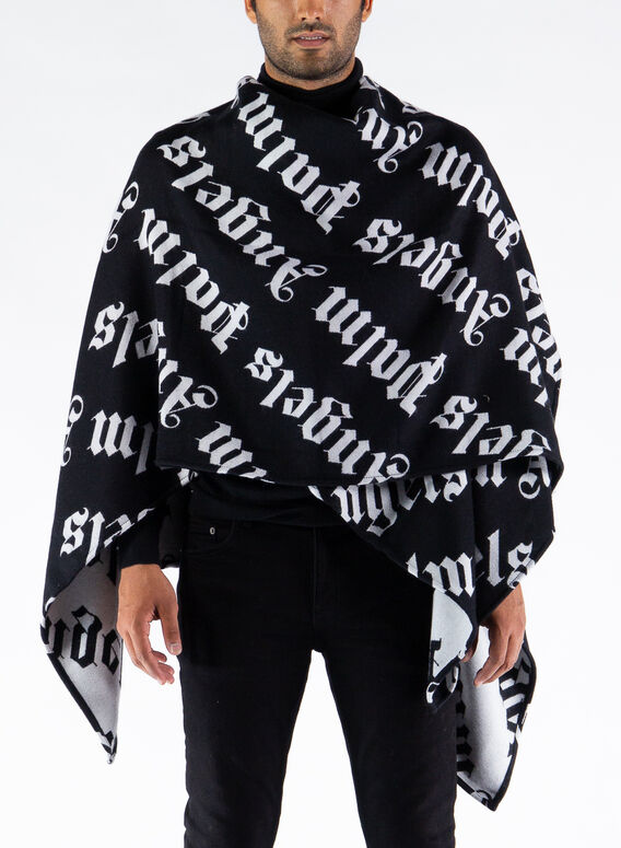 MANTELLA LOGO KNITTED CAPE, BLACK/WHITE, medium