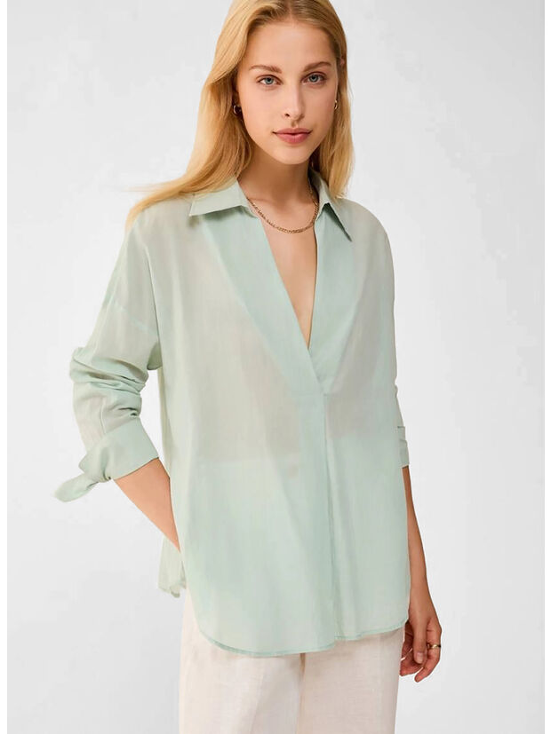 BLUSA IN VOILE DI COTONE, 003 ACQUA MARINA, large
