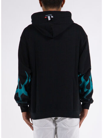 FELPA NERA CON FIAMME VERDI, , small