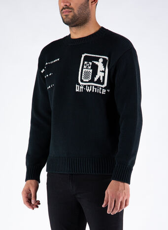 MAGLIONE TAKE CARE CHUNCKY KNIT CREWN, 1001BLACKWHITE, small
