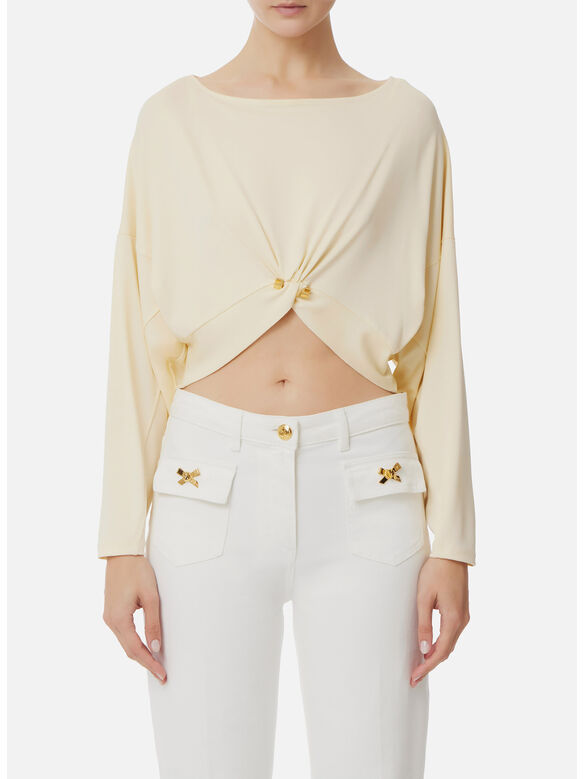 T-SHIRT IN JERSEY CRÊPE CON PIERCING, DC7 LEMONADE, medium