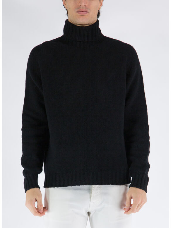 MAGLIONE DOLCEVITA CON LOGO CURVO, 1001 BLACK WHIT, medium