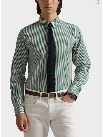 CAMICIA A RIGHE CON LOGO, 4655C PINE/WHITE, small