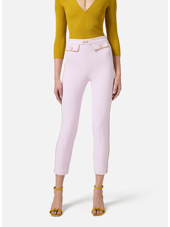 PANTALONE IN CRÊPE CON PIPING E MORSETTO GIOIELLO, DK3 QUARZO/CURRY, small