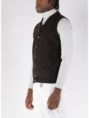 GILET CON COLLO A V, 190 MARRONE, small