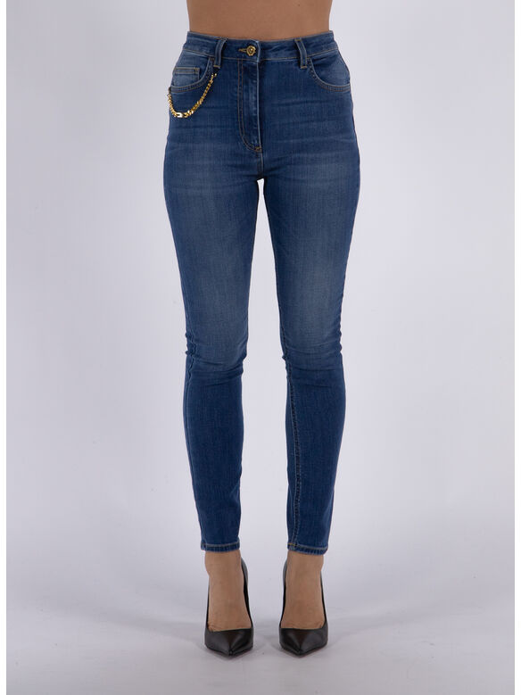 JEANS SKINNY CON CATENA, 104 BLUE DENIM, medium