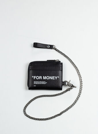 PORTAFOGLIO CALF SKIN QUOTE CHAIN WALLET, 1001BLACKWHITE, small