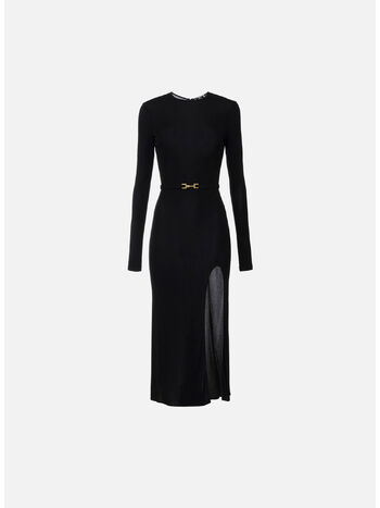 ABITO MIDI IN JERSEY CON CINTURA, 110 NERO, small