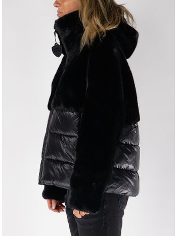 GIUBBOTTO IN NYLON CON PELLICCIA ECO FANEVIL, 999 NERO, small