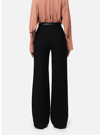 PANTALONE PALAZZO IN RASO CON CINTURA, 110 NERO, small