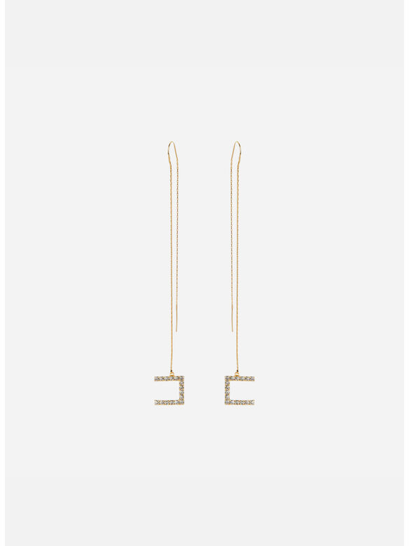 ORECCHINI PENDENTI CON LOGO IN STRASS, 610 ORO, medium