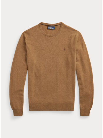 MAGLIONE GIROCOLLO CON LOGO RICAMATO, LATTE BROWN HEATHER, small