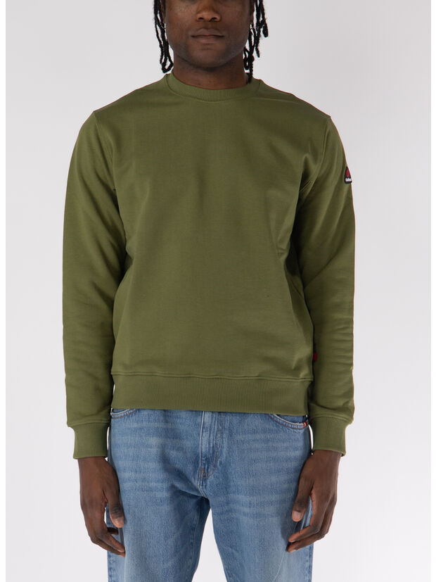 FELPA GIROCOLLO CON PATCH LOGO, 082 VERDE MILITARE/MILITARY GREEN, large