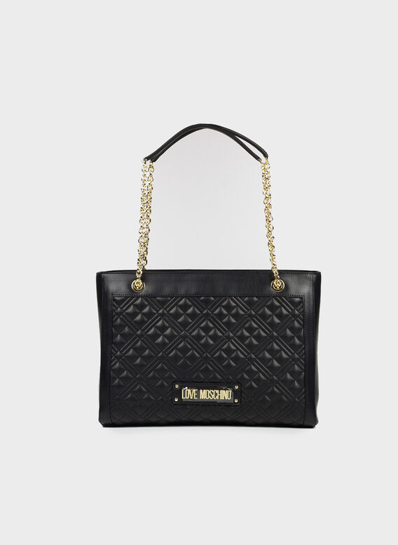 BORSA SHOPPER ROMBI, 000NERO, medium