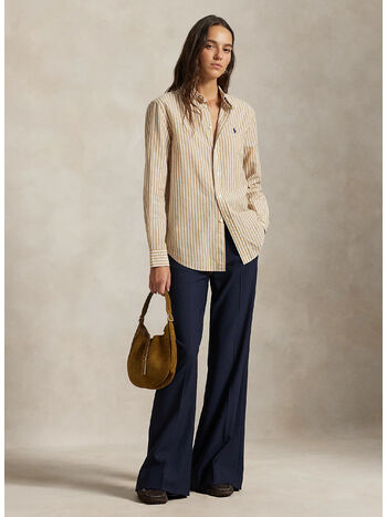 CAMICIA IN COTONE E LINO CLASSIC-FIT, CLASSIC CAMEL/WHITE, small