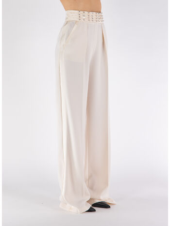 PANTALONE IN CRÊPE CON FASCIONE RICAMATO, 193 BURRO, small