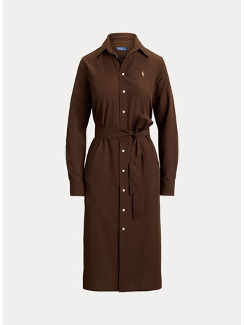 ABITO CHEMISIER IN COTONE E LINO CON CINTURA, DARK BROWN, small