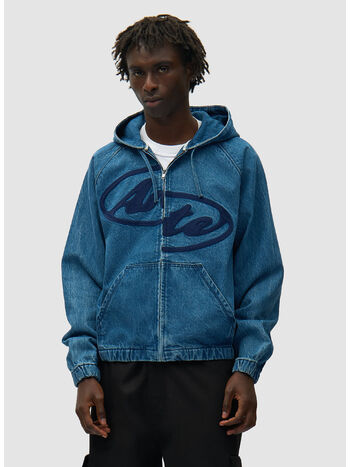 GIUBBOTTO SPLIT LOGO DENIM HOOD, 450 NAVY, small