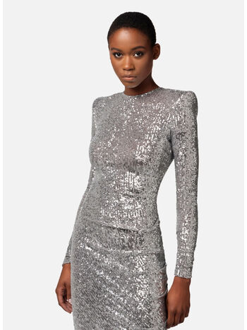 ABITO MINI IN PAILLETTES E ORLO ASIMMETRICO, 155 PERLA, small