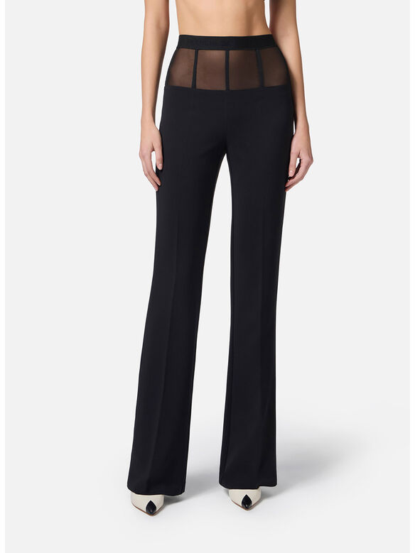 PANTALONE IN CRÊPE CON BASCHINA IN TULLE, 110 NERO, medium