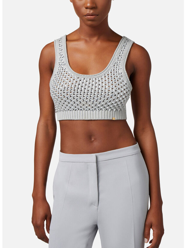 TOP IN COTONE PUNTO RETE CON STRASS, 155 PERLA, large