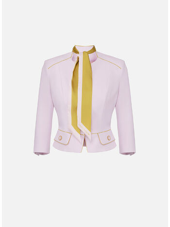 GIACCA CROP IN CRÊPE CON FOULARD, DK3 QUARZO/CURRY, small