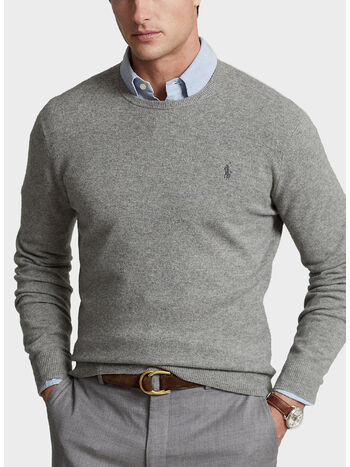 MAGLIONE GIROCOLLO, FAWN GREY HEATHER, small