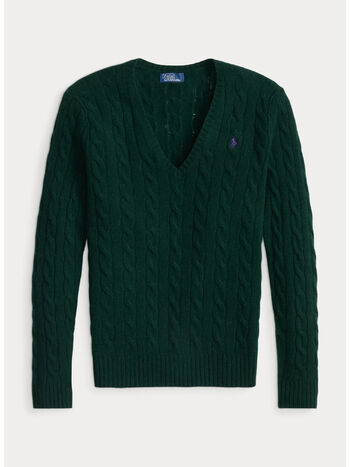 MAGLIONE CON SCOLLO A V IN MAGLIA TRECCIATO KIMBERLY, COLLEGE GREEN, small