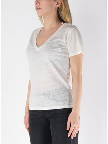 T-SHIRT ELOISE CON SCOLLO A V IN JERSEY DI LINO, 01579H 10 EMB, small