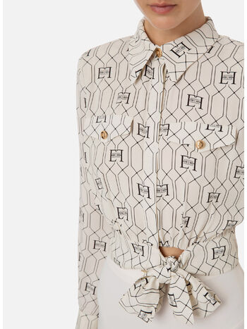 CAMICIA CROP IN VISCOSA CON STAMPA LOGO, E84 BURRO NERO, small
