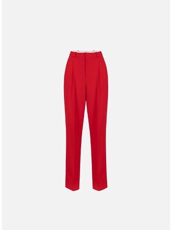 PANTALONE IN CR&Ecirc;PE STRETCH CON DOPPIE PINCES, CG5 RED PASSION, small