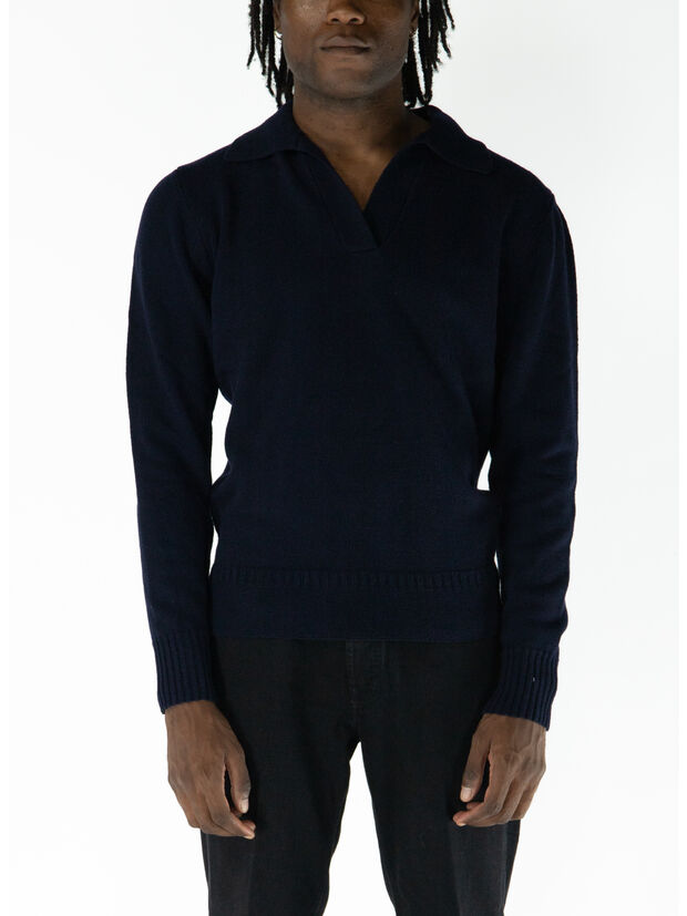 MAGLIONE CON COLLO A POLO SENZA BOTTONI AAGRO, 21 BLU, large