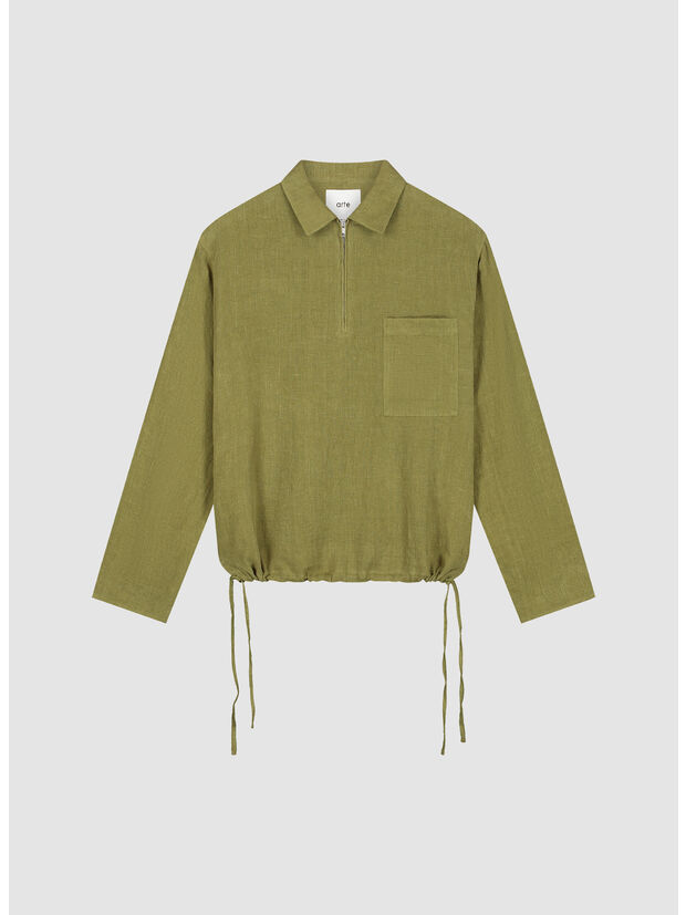 PULLOVER LINEN QUARTER ZIP, 300 GREEN, large