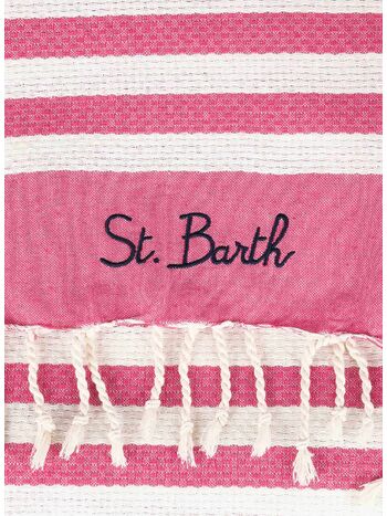 TELO MARE IN COTONE FOUTA CON STAMPA A RIGHE FUCSIA, 04434H, small