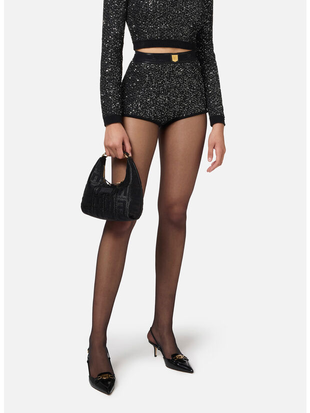SHORTS CON FILO PAILLETTES, X16 NERO/SILVER, large