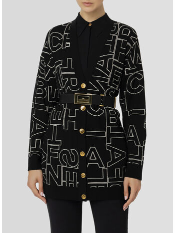 CARDIGAN CON LETTERING LOGO, 685 NERO/BURRO, small