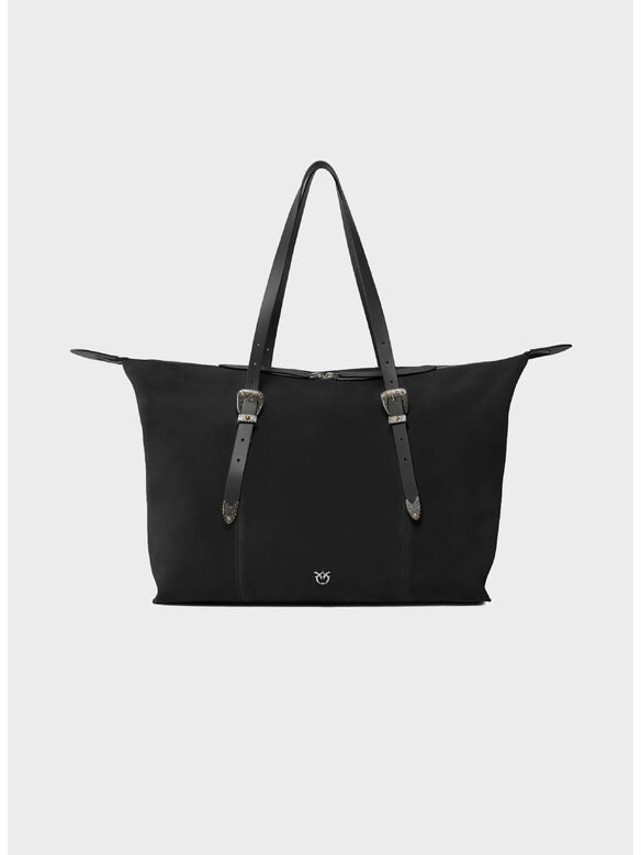 BORSA TOTE BAG SUEDE, Z99N NERO LIMOUSINE-SHINY NICKEL, medium