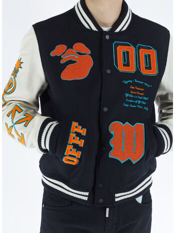 GIACCA VARSITY IN PELLE, 1020BLACKORAN, small