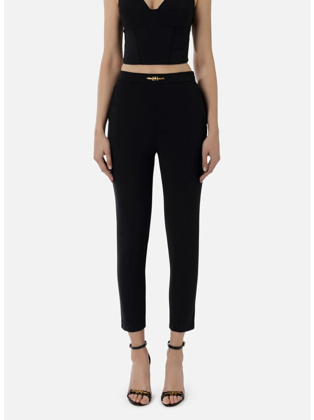 PANTALONE DRITTO IN CRÊPE STRETCH CON MORSETTO, 110, large