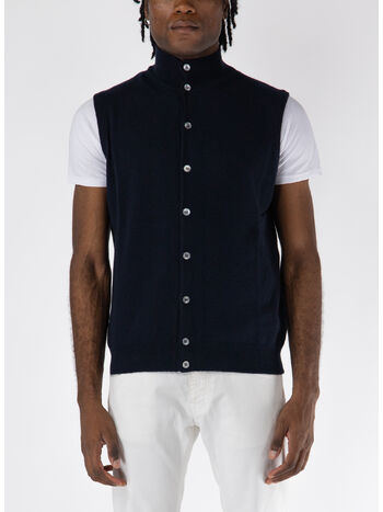 GILET CON COLLO A V, 891 BLU NOTTE, small