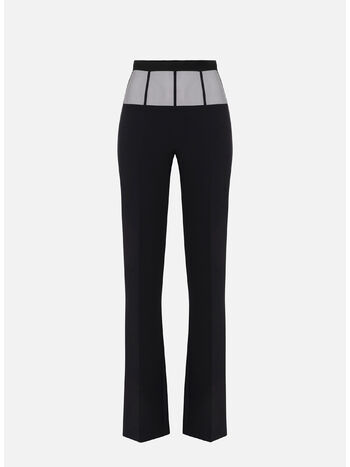PANTALONE IN CRÊPE CON BASCHINA IN TULLE, 110 NERO, small