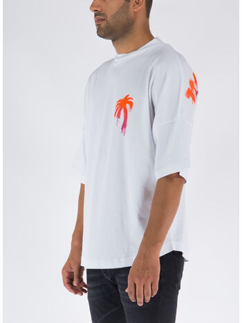 T-SHIRT SPRAYED PALM LOGO OVER, 0132 WHITE FUCHSIA, small